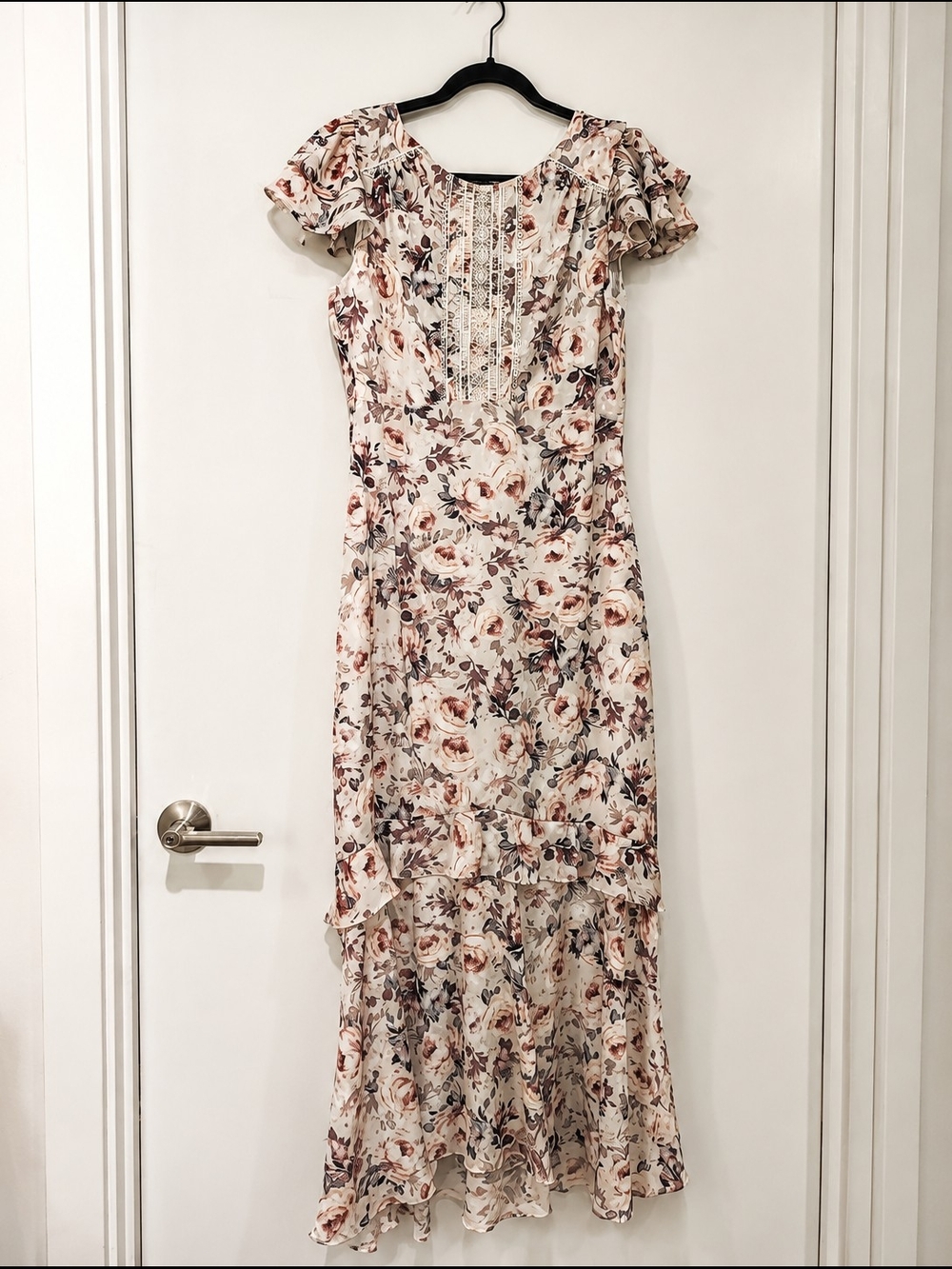 Floral Lace Panel Maxi Dress in Blush & Cream